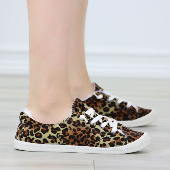 Leopard Women's Flat Sneakers Suede Lace Up Round Toe Warm Knit Lining - Picture 10 of 13